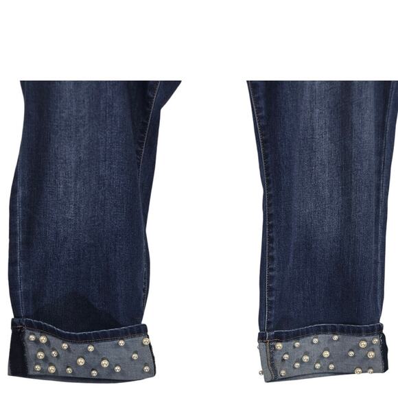 Eloquii Staight Leg Cuffed Hem With Faux Pearl Accents Women's Denim Jeans 26 - Picture 2 of 7